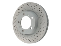 Brake disc rotor Front, drilled-dimpled monoblock, 315x28mm. Porsche 981 Boxster 2.7L / 981C Cayman 2.7L - 98135140101, 98135140201 - PFL39811, PFR39812