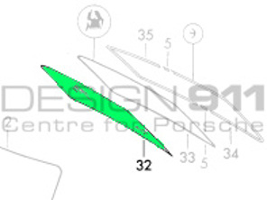 Rear screen GREEN tint COUPE. Porsche 911/912 65-84 - 91154101100, 90154510130/1