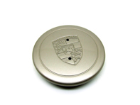 Tapacubos "Fuchs" en dorado blanco metalizado: emblema de Porsche en relieve en metal - 91136103231, 91136103233