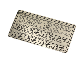 Autocollant pression des pneus. Porsche 944 S2 / 968 1992 - 96470128703