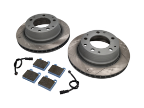 Pack de plaquettes de frein sport et de disques de frein fendus AVANT. Porsche 911 3.2L 1984-89 - 91135104123, 91135195011, 94461221105, 91135195006, 91135195001, 91135195002, 91135195008, 90135199700, 91135193800, 91135194401, 91135194405, 91135195000, 92335190100, 94435195006