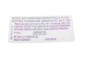 Autocollant de conversion climatisation R134a. Porsche 911 / 964 / 944 / 928 - 96470114102