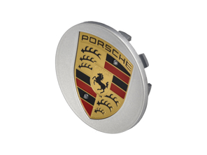 Radnabenkappe mit farbigem Porsche-Wappen, Silber. Porsche 95B Macan - 95B601150A8Z8