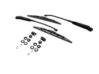 Scheibenwischerarme, Wischerblätter und Montagesatz inklusive Kappe. Für Rechtslenker-Fahrzeuge, vorne. Porsche 911 / 930 / 914 - 96462802805, 96462802807