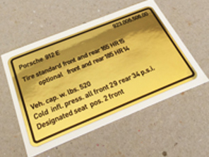Autocollant de pression des pneus. Porsche 912E (1976-1977) États-Unis - 92300650600