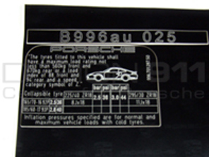Sticker Tyre Pressure Porsche 996 C4S (AUS) - 99670128750