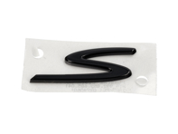 'S' rear badge, in High-Gloss Black. Porsche 992 / Taycan - 992853685041, 992853675B041
