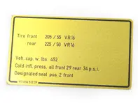 Autocollant de pression des pneus. Porsche 911 Turbo (1976-77) États-Unis - 91100651209