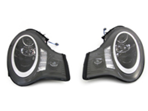 PHARES LHD (halogène H7) avec anneau DTR + indicateur LED + projecteur LED intégré antibrouillard noir brillant (PAIRE) - 996631065, 996631066