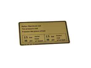 Sticker Tyre Pressure. Porsche 928 1978-79 - 92800650500