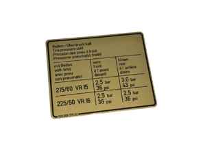 Sticker Tyre Pressure. Porsche 928 1980-82 - 92800651900