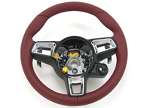 Steering wheel, leather in Bordeaux red. Porsche 982 Boxster / 982C Cayman / 991.2 - 9P1419091FFOG6, 9P1419091FF