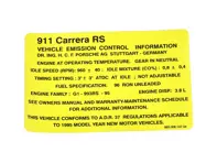 Aufkleber für Motorspezifikation. Porsche 993 Carrera RS - 99300610704