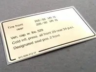 Tyre pressure decal. Porsche 911 (1978 – 1980) USA - 91100651211