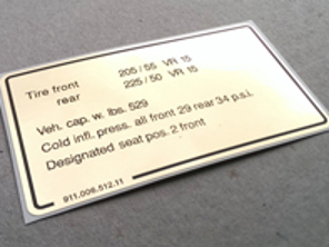 Tyre pressure decal. Porsche 911 (1978 – 1980) USA - 91100651211