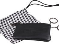 Classic leather key pouch with checked fabric inside, SSI. - SSI002