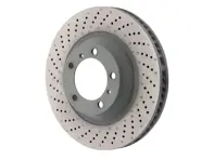 Brake disc rotor Front, drilled-dimpled monoblock, 340x34mm. Porsche 991 S 3.8L (OE Part No 99135140301/99135140401) - 99135140301, 99735140401, 18564 ABS - PFL39911, PFR39912
