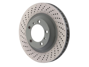 Brake disc rotor Front, drilled-dimpled monoblock, 340x34mm. Porsche 991 S 3.8L (OE Part No 99135140301/99135140401) - 99135140301, 99735140401, 18564 ABS - PFL39911, PFR39912