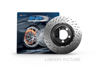 Brake disc rotor Front, drilled monoblock, 350x33mm. Porsche 996 GT3 Cup - 9963514099J, 9963514109J - PFL31909, PFR32009