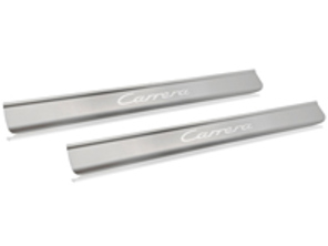 Molduras de acceso con inscripción Carrera, acero inoxidable. Porsche 996 C2 / C4 - 99655198401, 99655198491, 996551984GT2, 99655198403