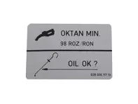 Sticker Fuel 98 Octane Rating. Porsche 964 Carrera RS / 968 Unleaded Fuel - 92800611719