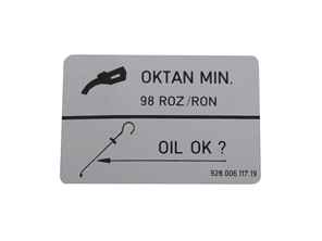 Sticker Fuel 98 Octane Rating. Porsche 964 Carrera RS / 968 Unleaded Fuel - 92800611719