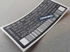 Door Jam VIN Number Decal. Porsche 911 (964) 1990–1994 - 96470111216