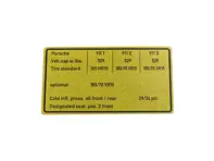 Aufkleber „Reifendruck“. Porsche 911 1972-1973 *US-Spezifikation. - 91100651201, 91100651202, 91100651220