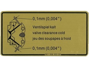 Autocollant de dégagement des soupapes d’admission et d’échappement. Porsche911/914/964 - 90100650300 - 1601500106