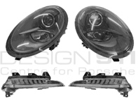 SMOKED Headlamps & Front Lamp Kit. Porsche 991 Carrera RHD Cars - 99163199550, 99163199650, 99163115180, 99163115280