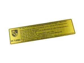 Aufkleber Zündzeitpunkt. Porsche 911 Turbo 84-89