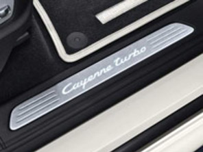 Side Sills Trims in Stainless Steel with Logo, Illuminated. Porsche 958 Cayenne MKIII - 95804480011, 95804480015, 95804480035
