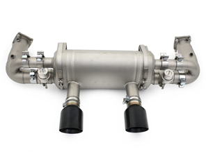 Rennauspuff umschaltbar Porsche 991.2 Carrera in Titan mit Black Diamond-Endrohroberfläche - DesignTek - 9P1251053A, 9P1251053C - TI/EX-PS991230T-2/101AT