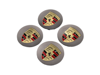 Wheel Caps Platinum silk with Crest for Porsche (Set of 4) - 99104460021, 00004460533, 00004460723