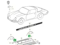 Side sill panel end caps, Chrome. Porsche 911 1968-73 - 90155911150, 911287-04, 90155911250, 911287-03, 90155911350, 911287-03, 90155911450, 911287-04