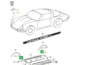 Embouts de bas de caisse, Chrome. Porsche 911 1968-73 - 90155911150, 911287-04, 90155911250, 911287-03, 90155911350, 911287-03, 90155911450, 911287-04