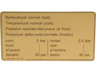 Sticker Tyre Pressure. Porsche 911 1984-89 / 924 / 944 - 93770112700 - 1601500906