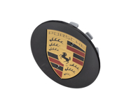 Wheel cap Black with coloured Porsche crest. Porsche 718 / 971 / 991.2 / 992.1 / 9YB - 7L5601151041, 7L5601151