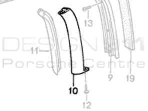 Dichtung für Cabrioverdeck (B-Säule), LINKE Seite. Porsche 944 - 94156151711, 94156151811, 94156151810, 94156151710